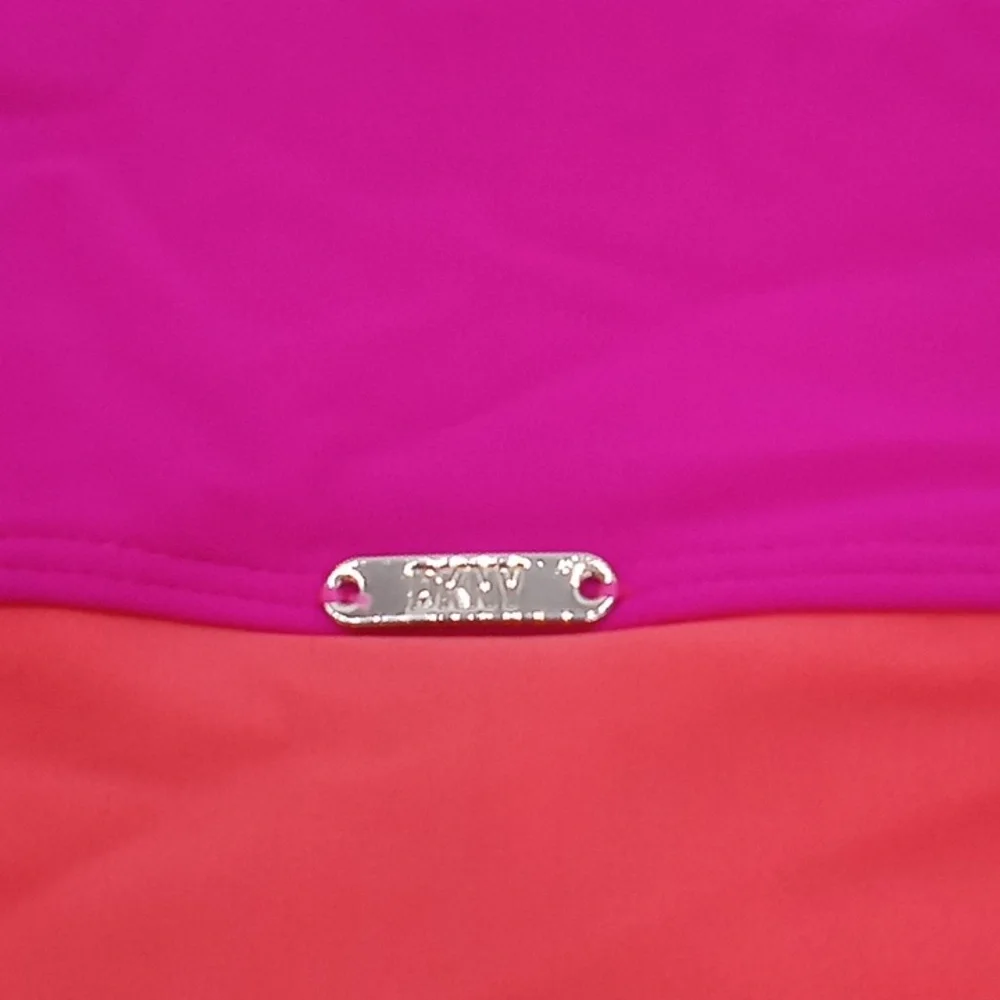 DKNY Colorblocked High-Waisted Bikini Bottoms Punch Pink XL